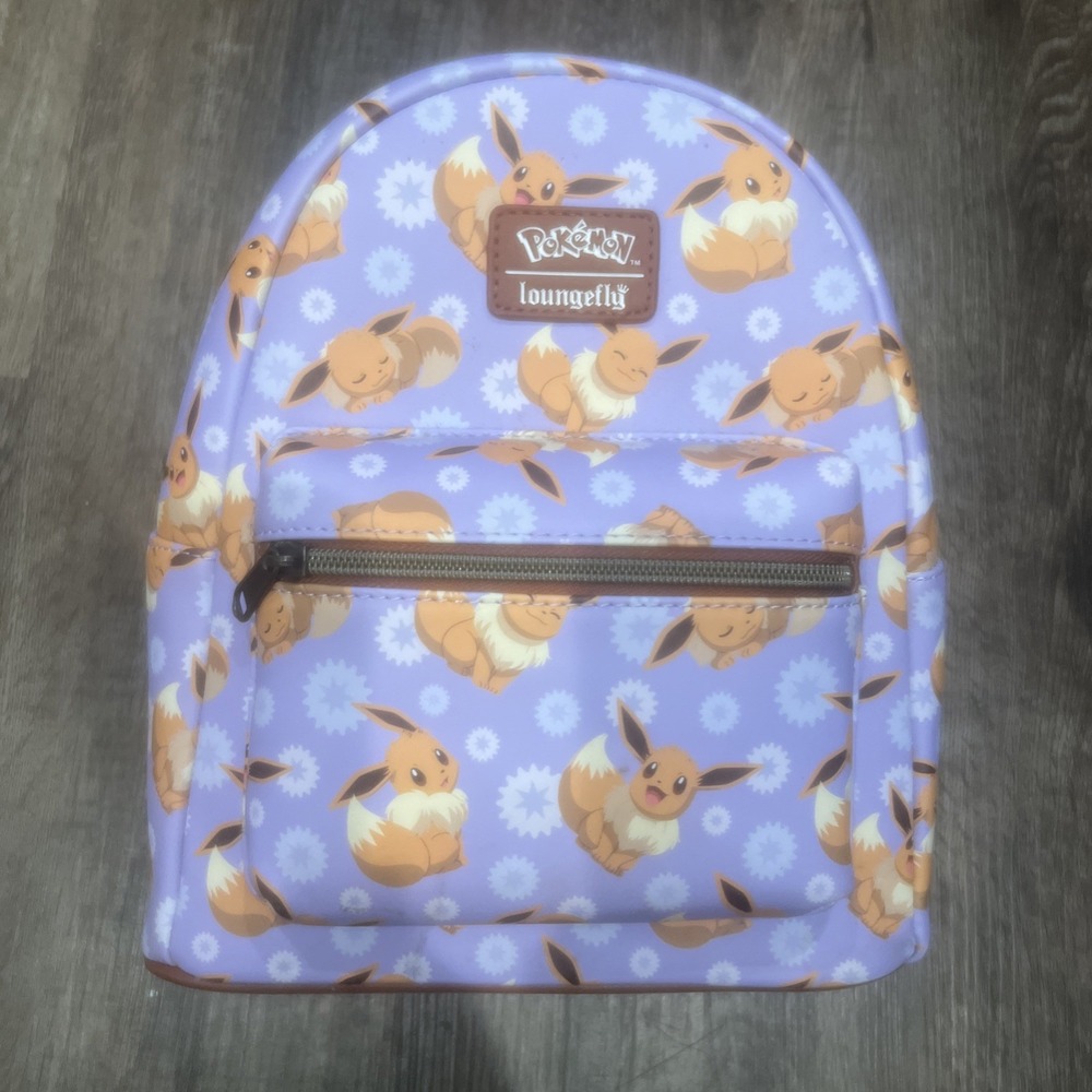 NEW-Loungefly Pokémon Mini Backpack Eevee Purple Faux Leather Adjustable Straps